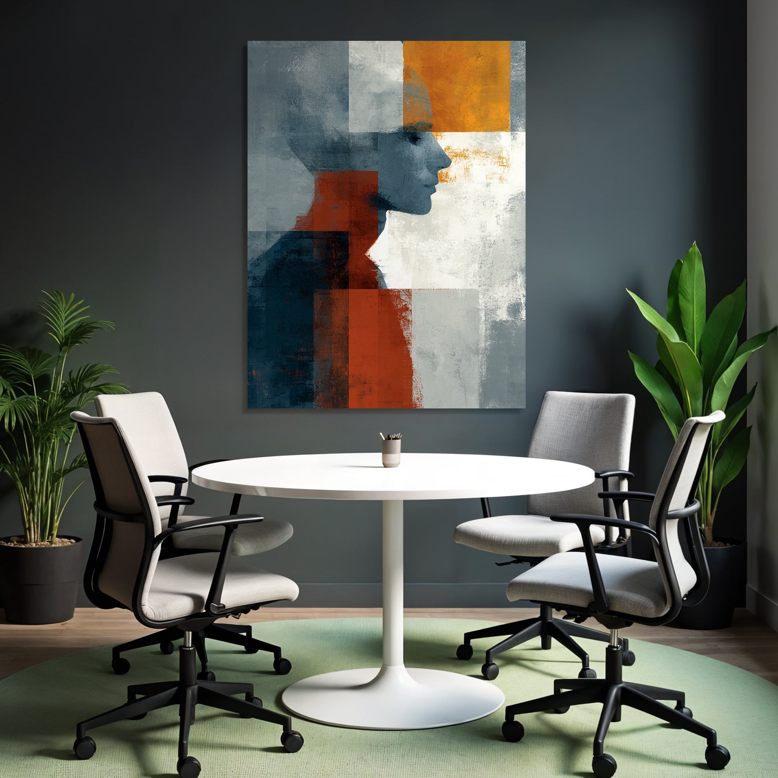 Abstrakte Illustration Profil Silhouette Geometrische Formen Grau Orange Weiss