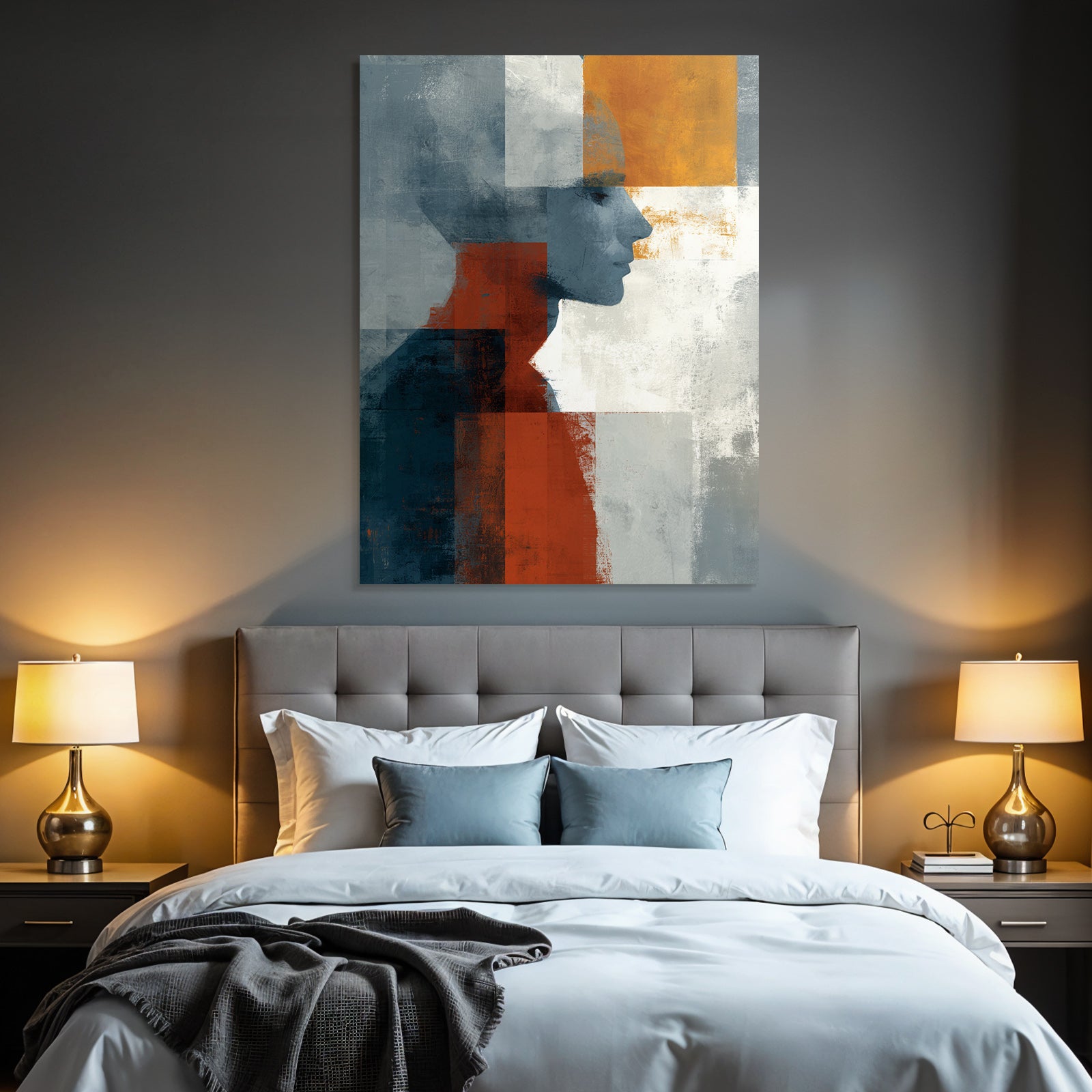 Abstrakte Illustration Profil Silhouette Geometrische Formen Grau Orange Weiss