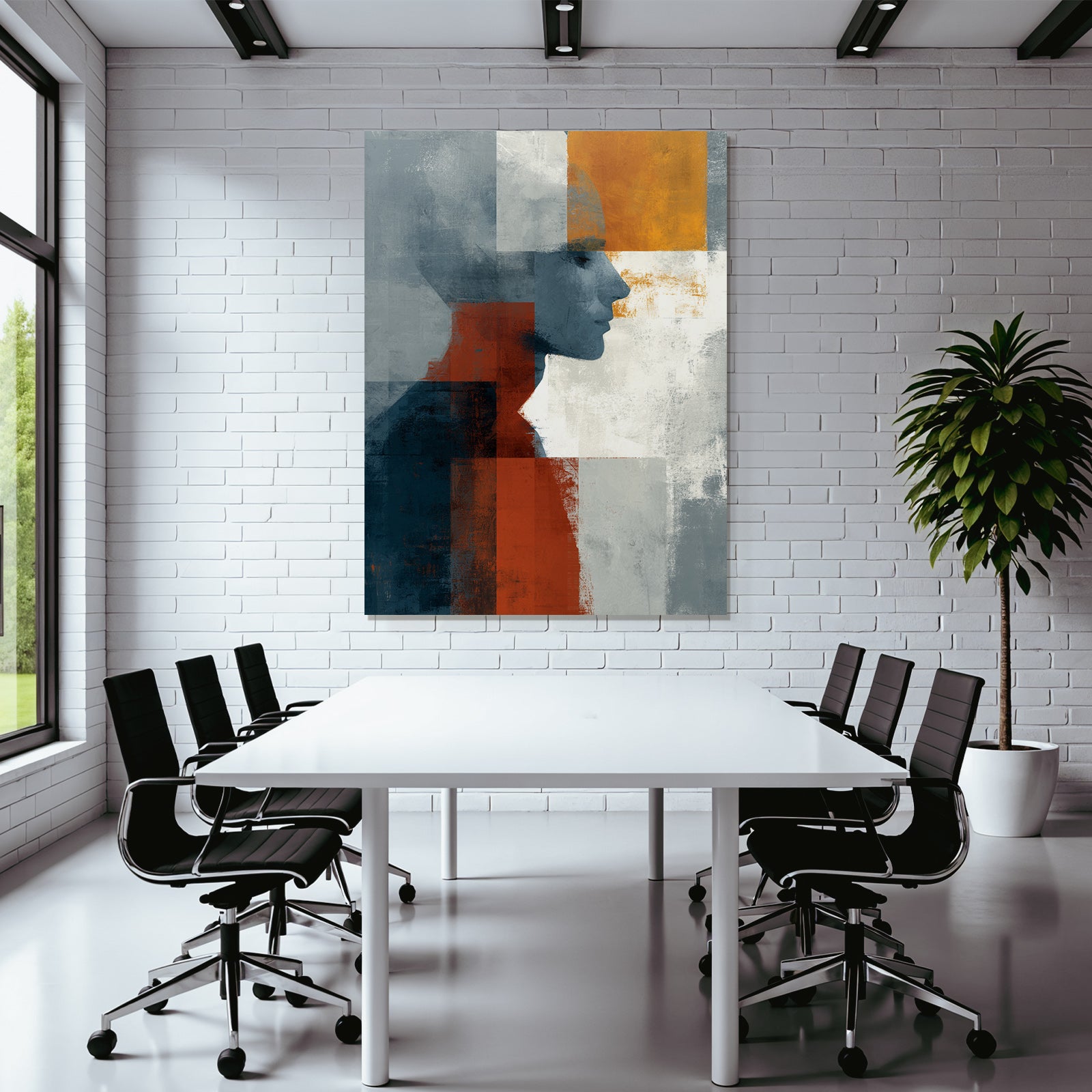 Abstrakte Illustration Profil Silhouette Geometrische Formen Grau Orange Weiss