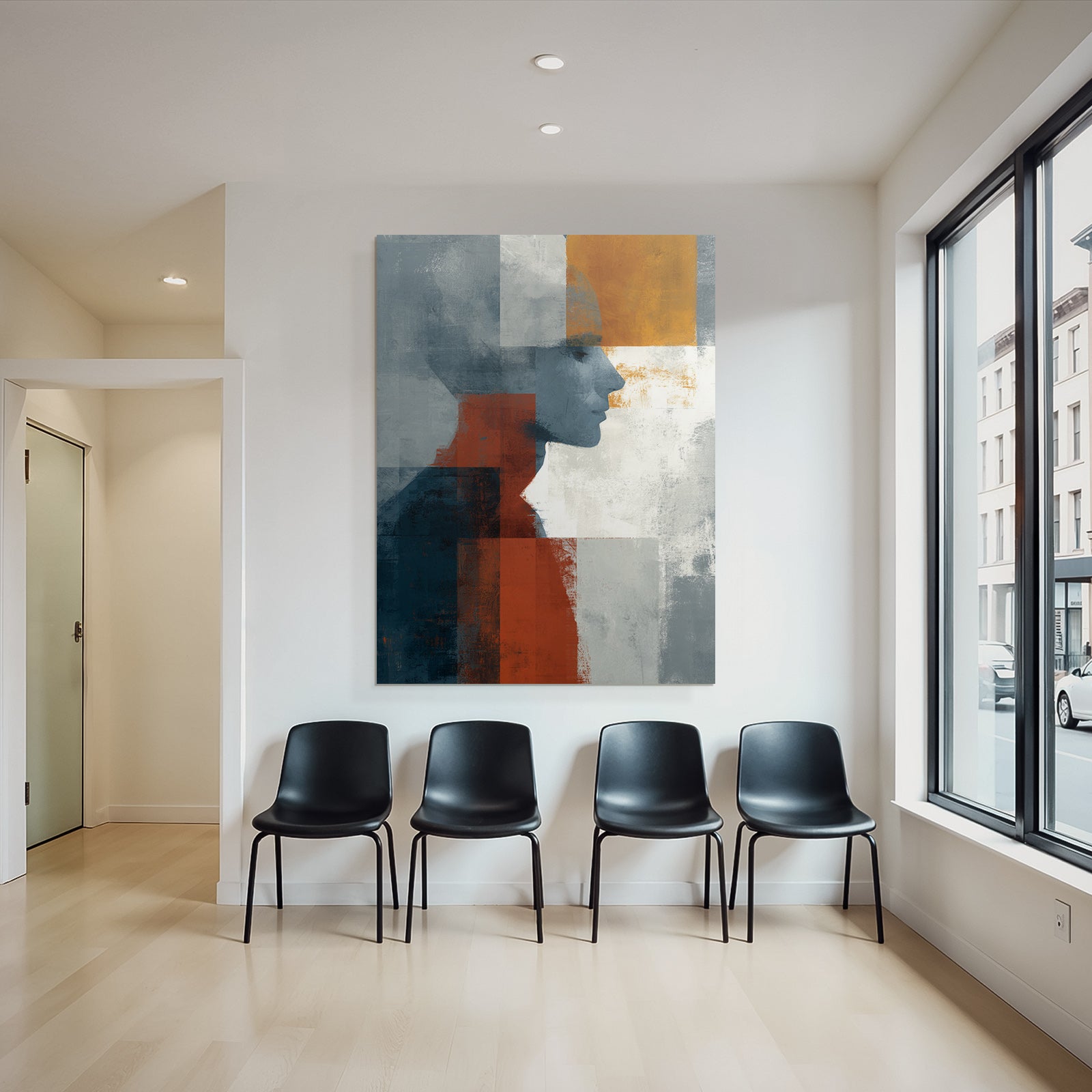 Abstrakte Illustration Profil Silhouette Geometrische Formen Grau Orange Weiss