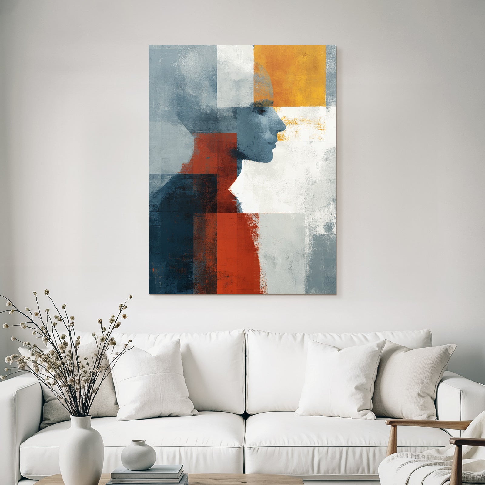 Abstrakte Illustration Profil Silhouette Geometrische Formen Grau Orange Weiss