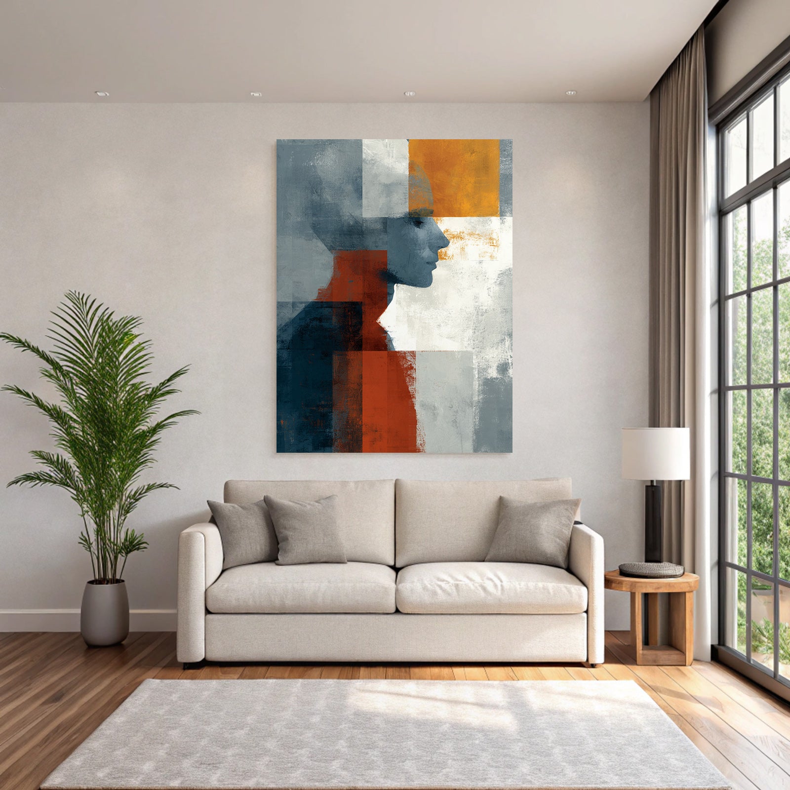 Abstrakte Illustration Profil Silhouette Geometrische Formen Grau Orange Weiss