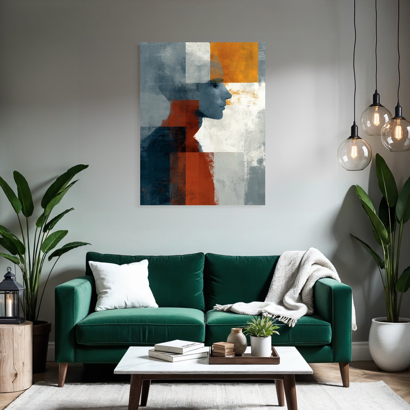 Abstrakte Illustration Profil Silhouette Geometrische Formen Grau Orange Weiss
