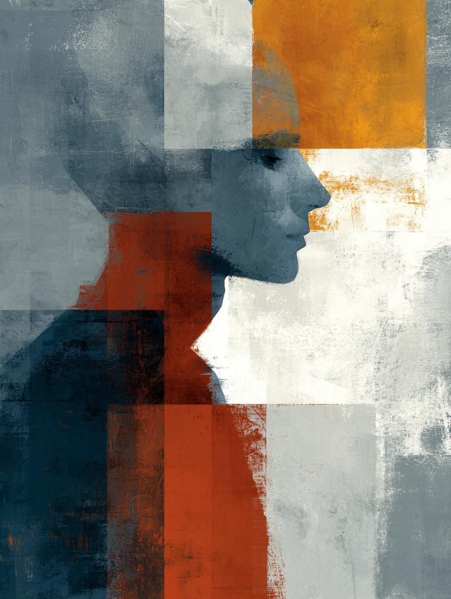  Abstrakte Illustration Profil Silhouette Geometrische Formen Grau Orange Weiss | Industrial | Einrichtungsstile