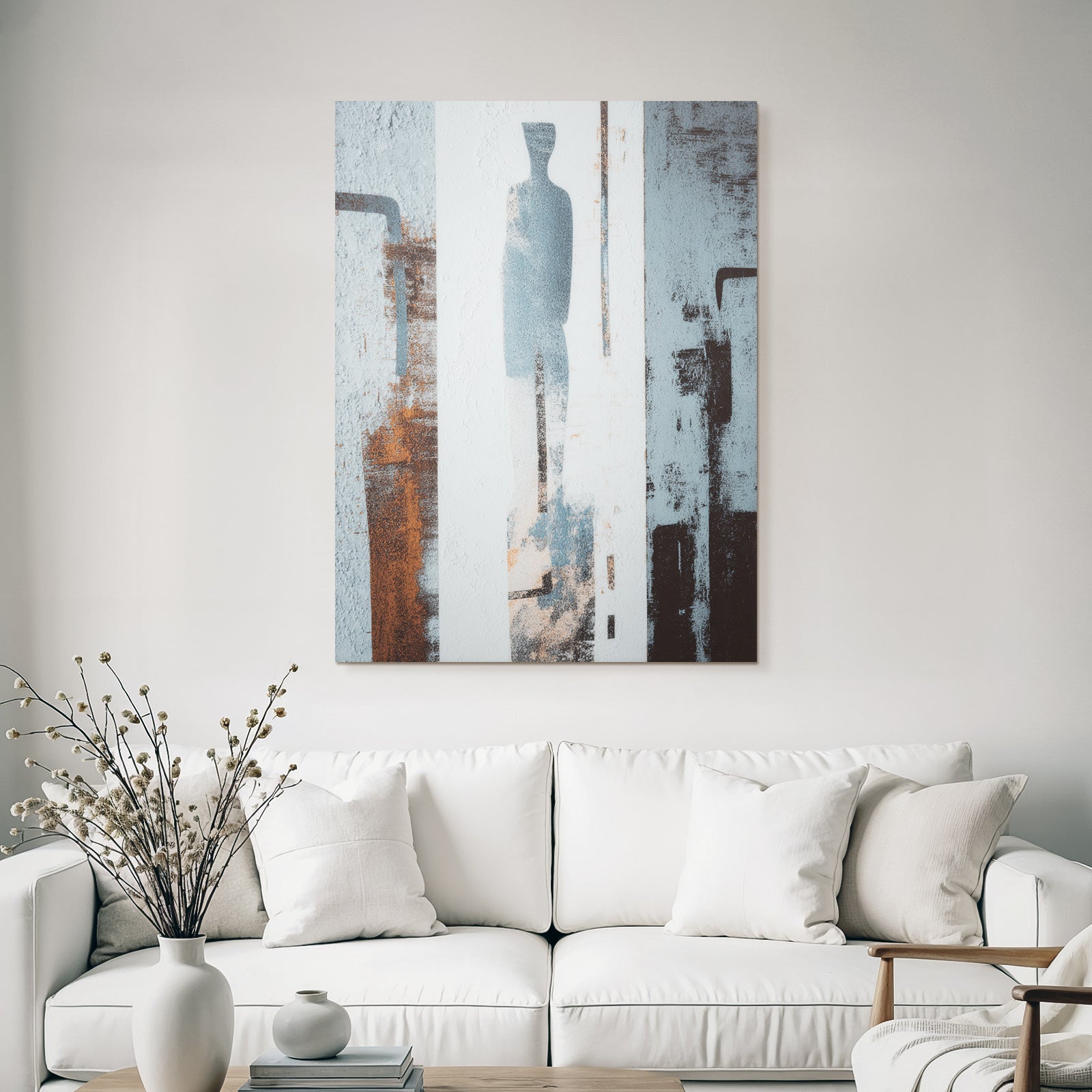 Abstrakte Komposition In Blau Grau Und Orange Figuren
