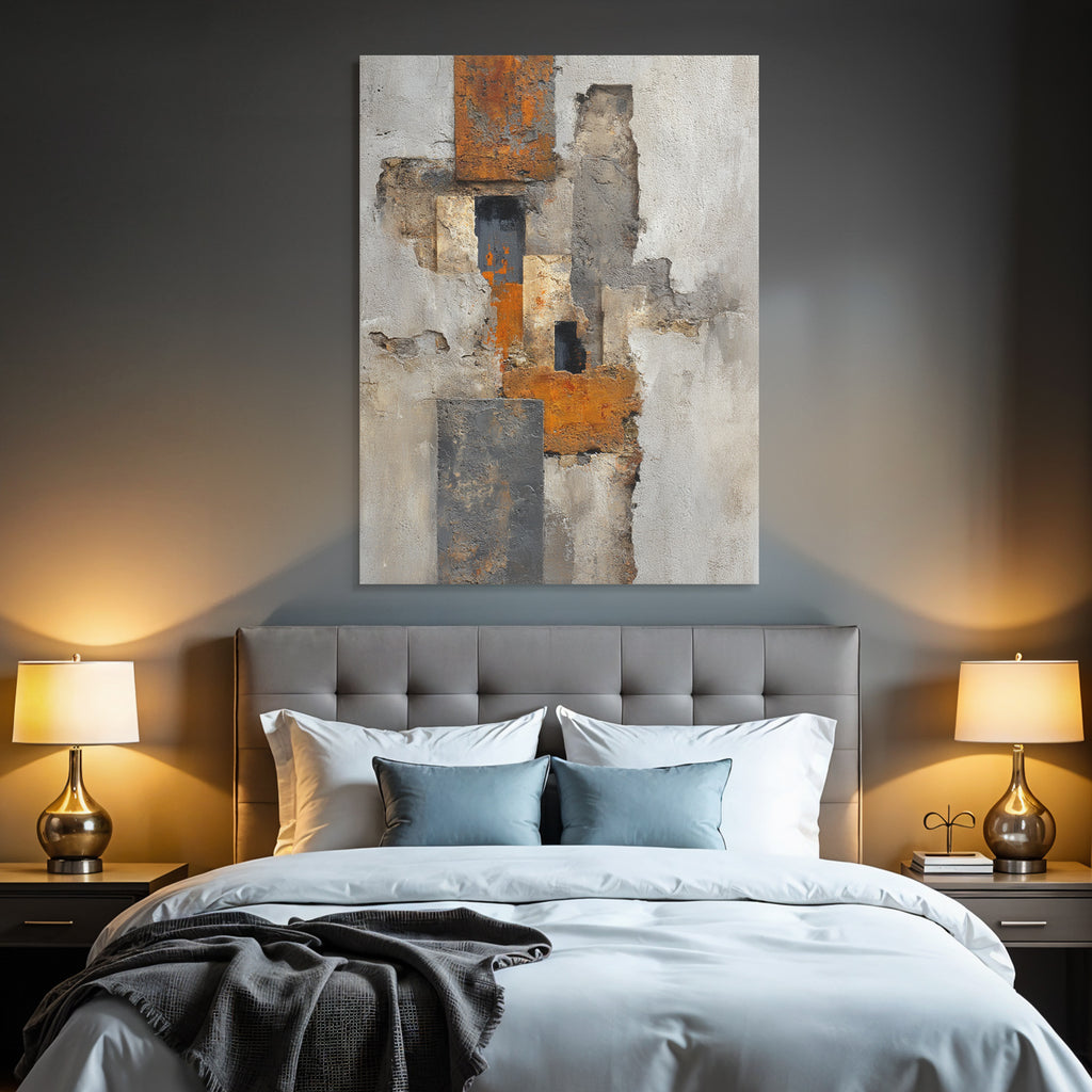 Abstrakte Kunst Grau Orange Schwarz