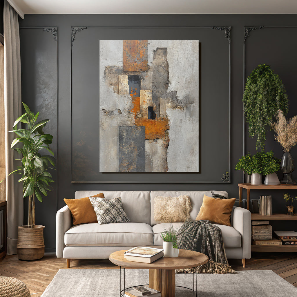 Abstrakte Kunst Grau Orange Schwarz