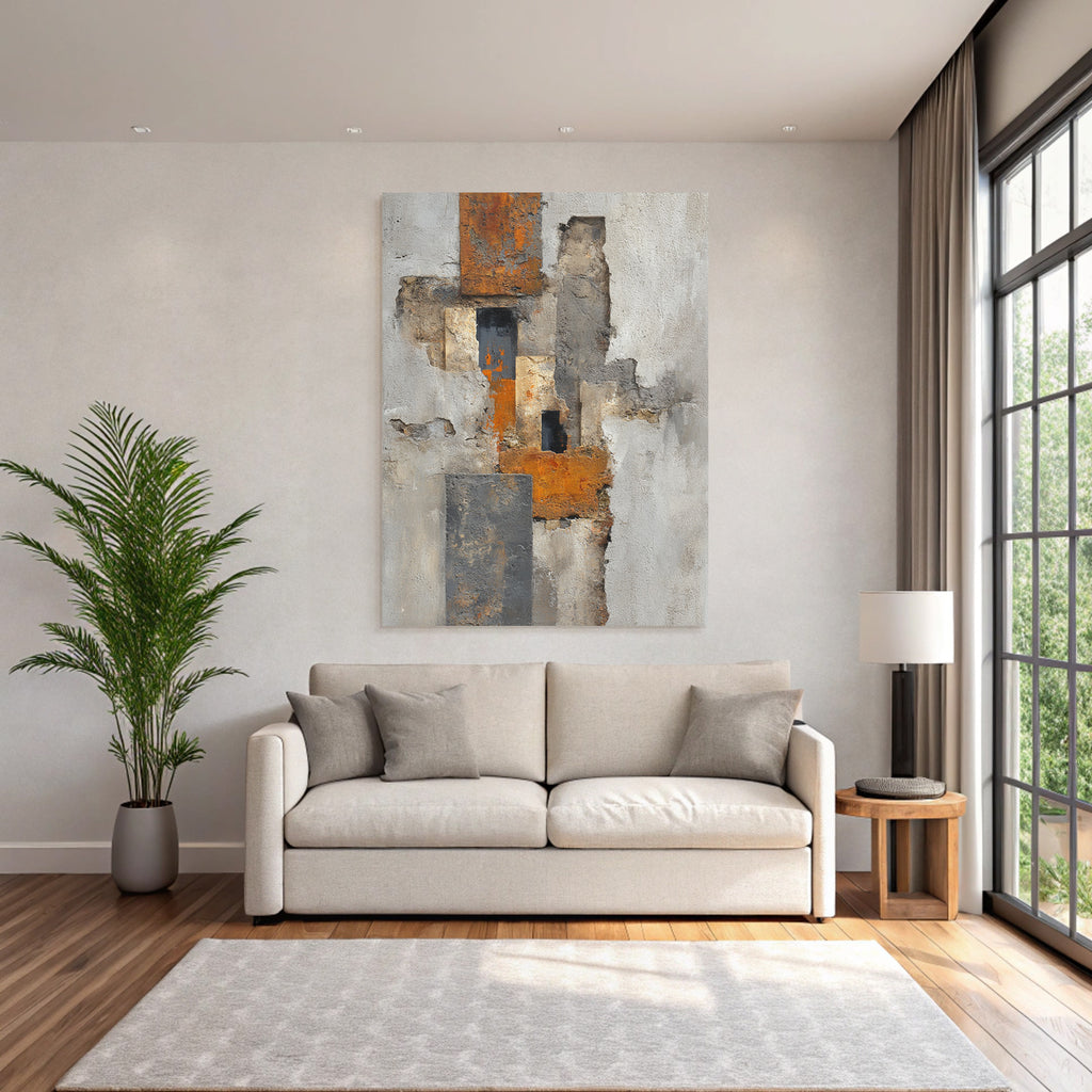 Abstrakte Kunst Grau Orange Schwarz