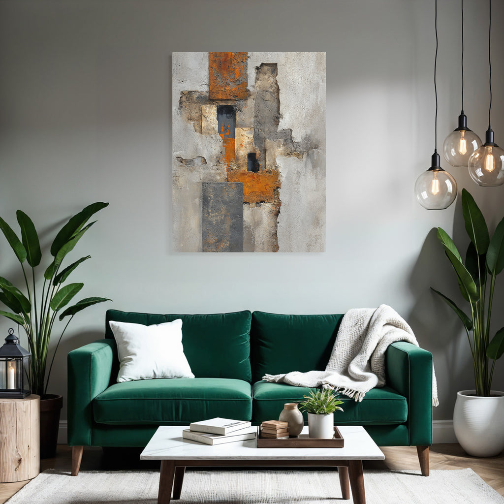 Abstrakte Kunst Grau Orange Schwarz