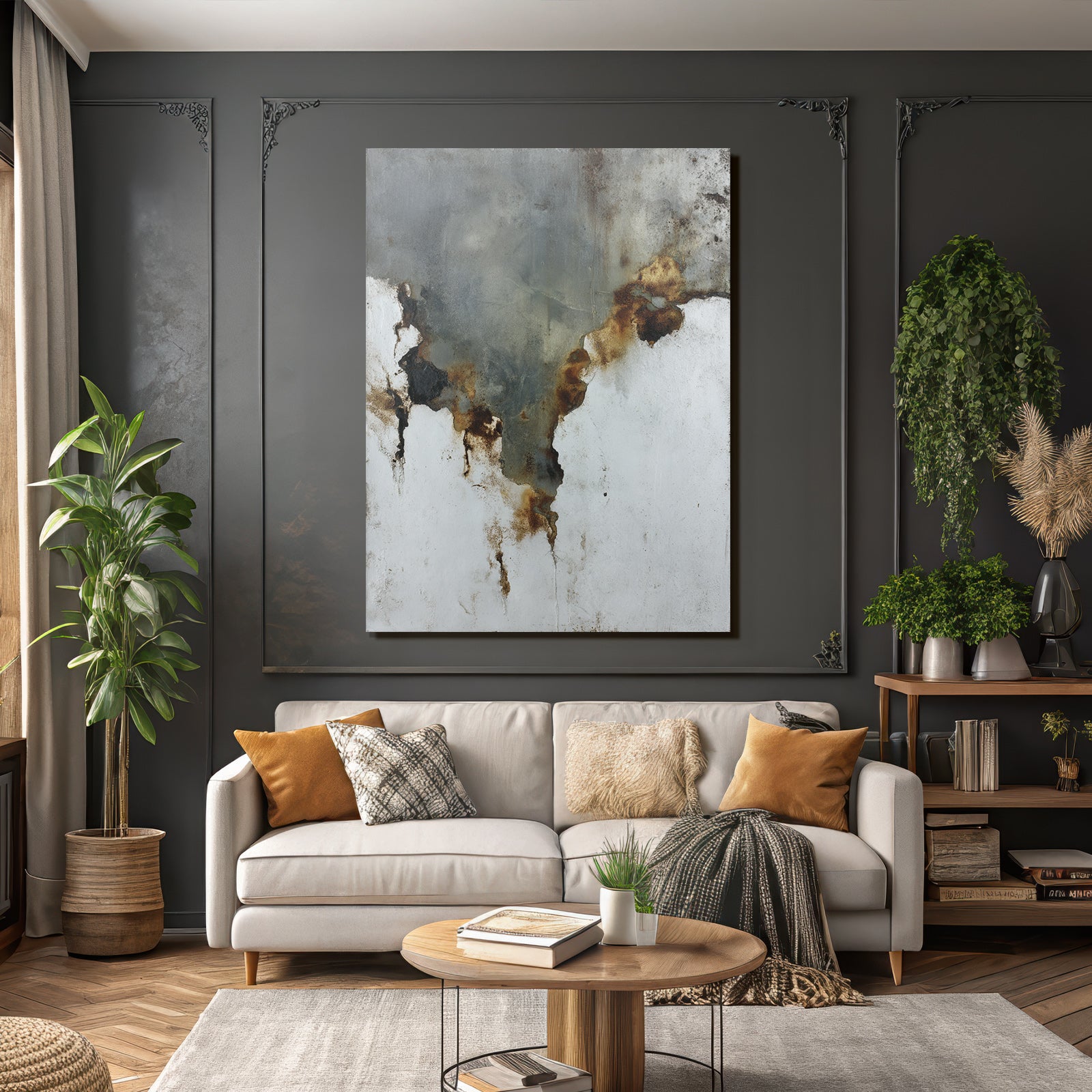 Abstrakte Kunst Grau Rost Und Weiss Textur