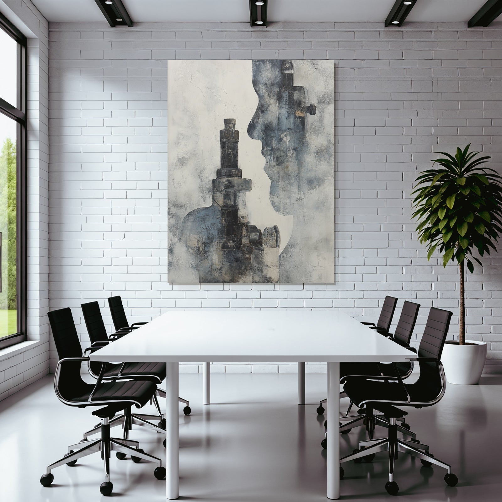 Abstrakte Kunst Mensch Maschine Grau Blau