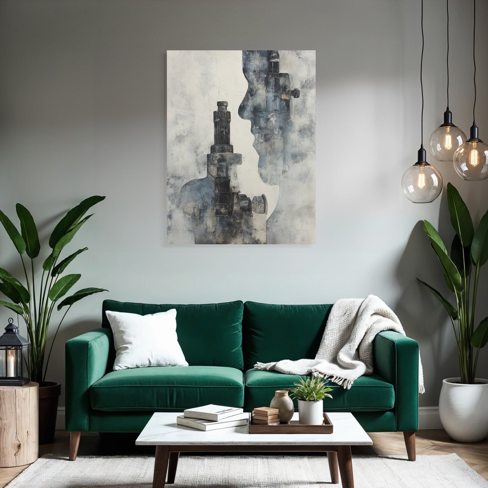 Abstrakte Kunst Mensch Maschine Grau Blau