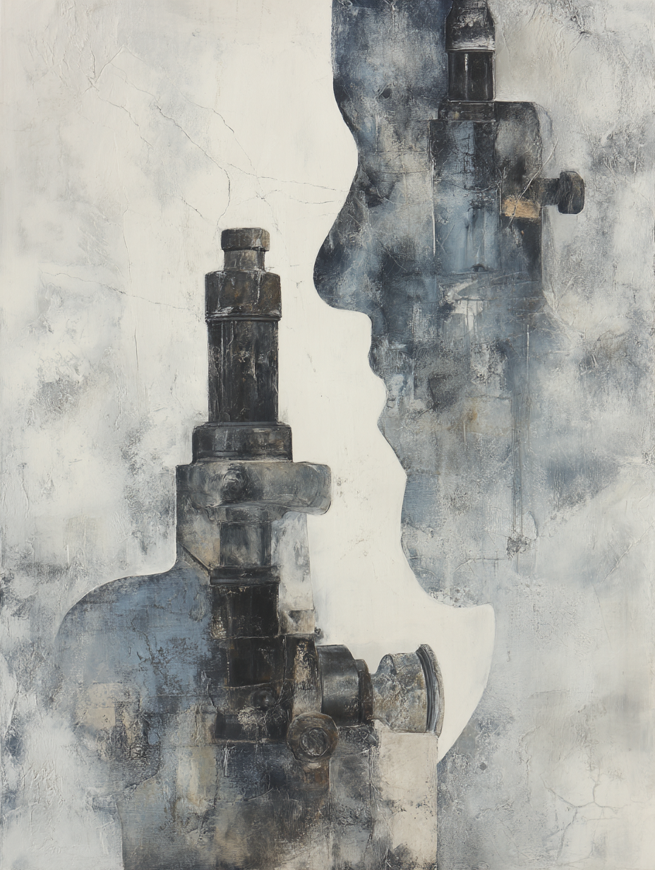  Abstrakte Kunst Mensch Maschine Grau Blau | Industrial | Einrichtungsstile