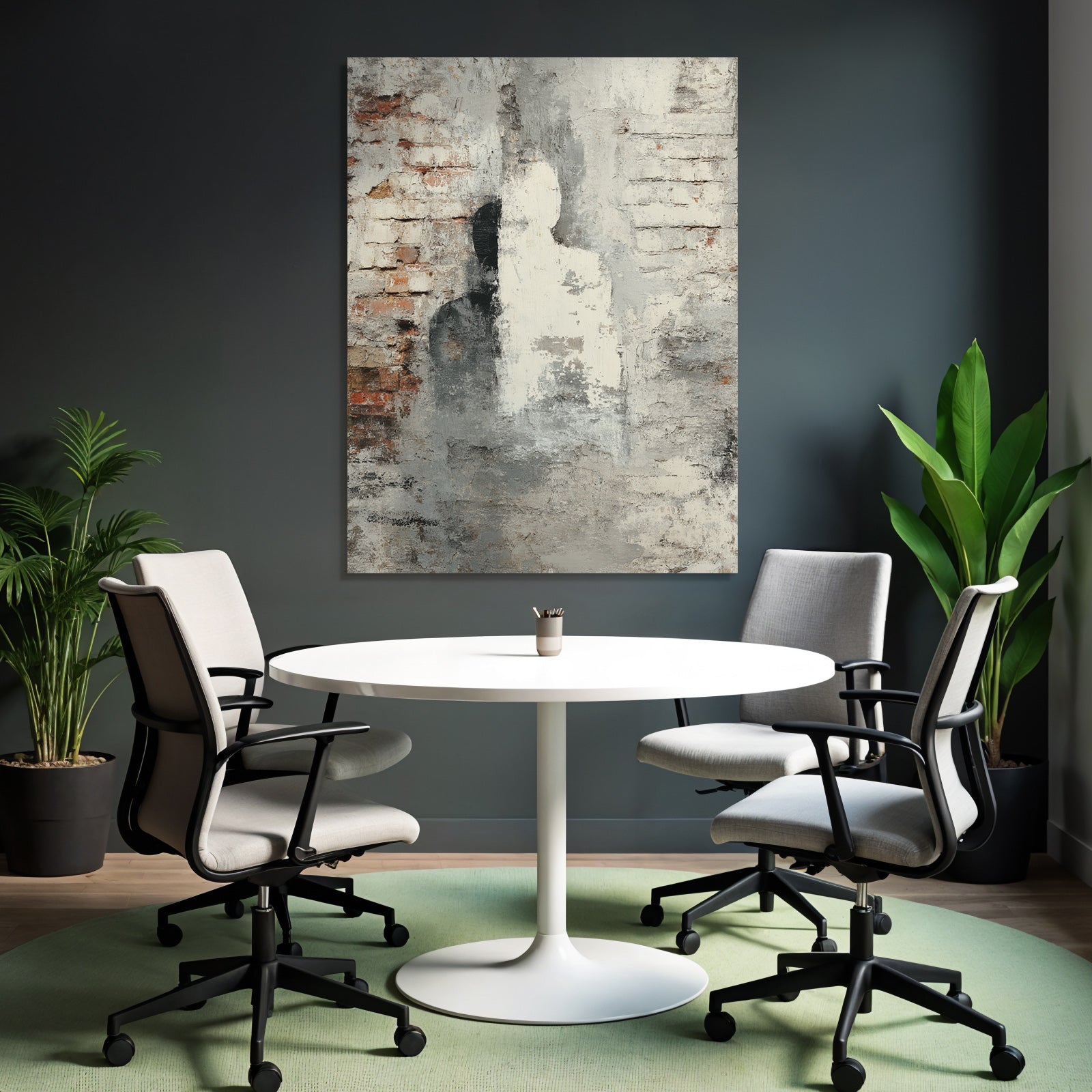 Abstrakte Kunst Mit Ziegel Und Farbe In Grau Und Weiss
