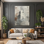 Abstrakte Kunst Mit Ziegel Und Farbe In Grau Und Weiss