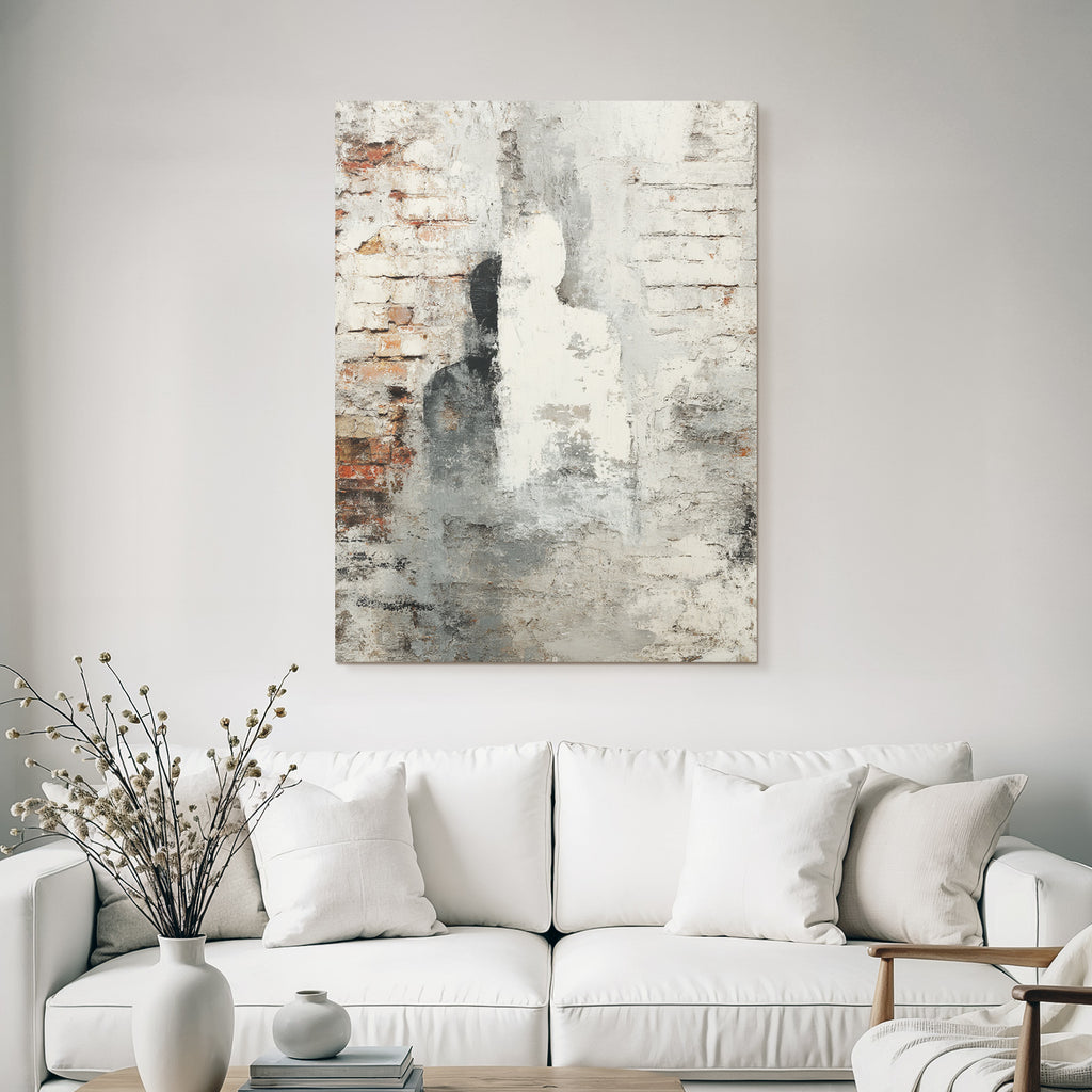 Abstrakte Kunst Mit Ziegel Und Farbe In Grau Und Weiss