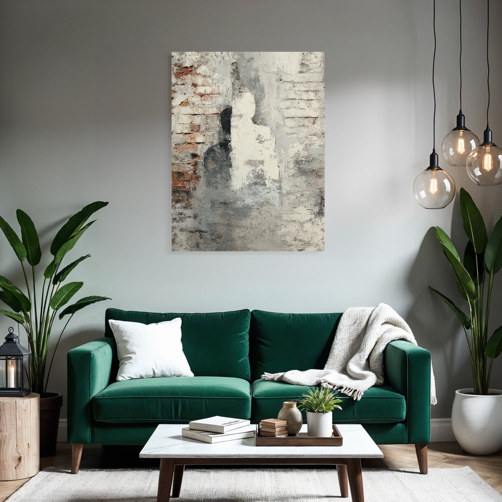 Abstrakte Kunst Mit Ziegel Und Farbe In Grau Und Weiss