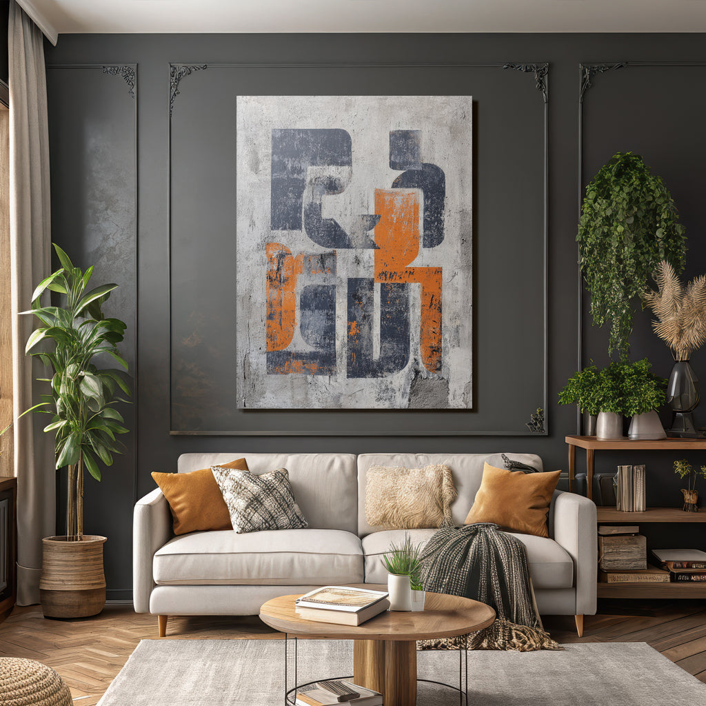 Abstrakte Kunst Nav Yblau Orange Texturiert