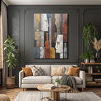 Abstrakte Kunst Stilisierte Gesichter Flaschen Geometrisches Muster Gedaempfte Farben