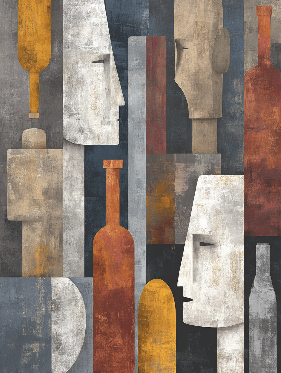  Abstrakte Kunst Stilisierte Gesichter Flaschen Geometrisches Muster Gedaempfte Farben | Industrial | Einrichtungsstile