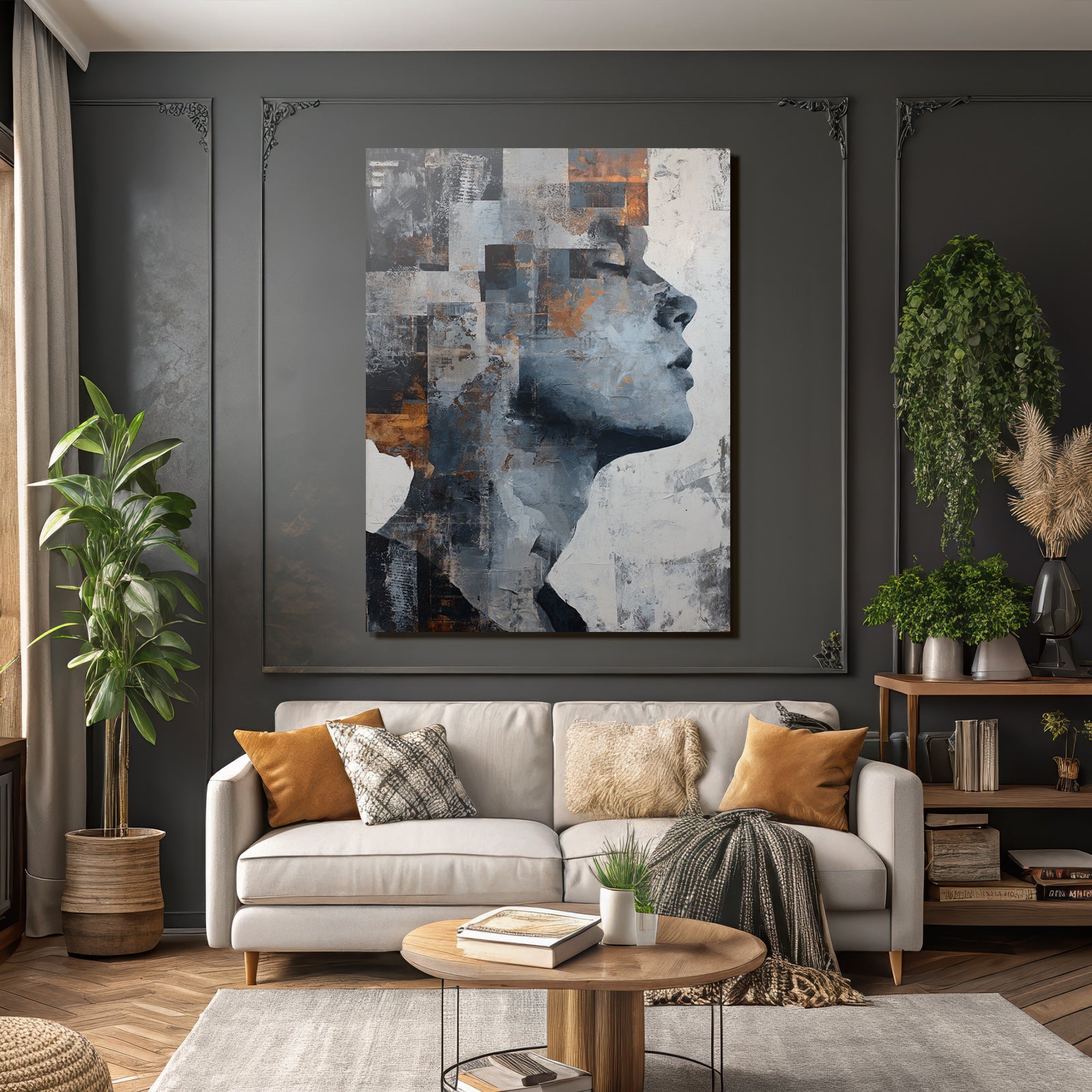 Abstrakte Kunst Stilisiertes Menschliches Gesicht Grau Rostfarben