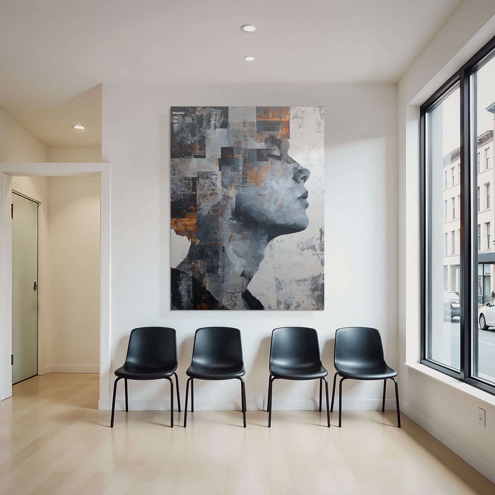 Abstrakte Kunst Stilisiertes Menschliches Gesicht Grau Rostfarben