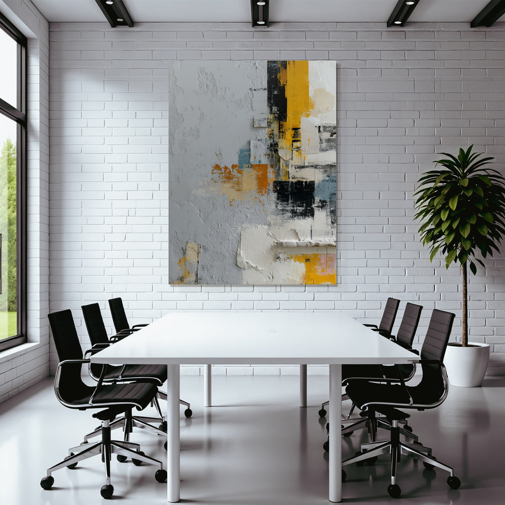 Abstrakte Kunst Textur Oberflaeche Grau Gelb Schwarz Orange