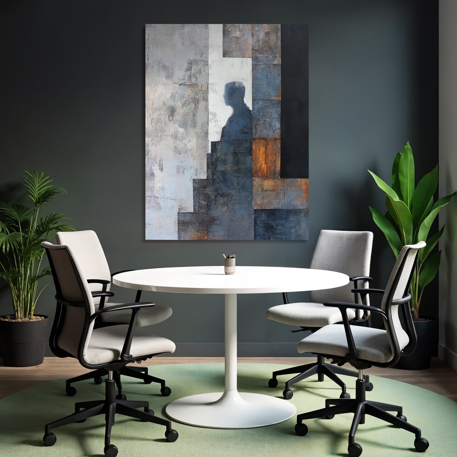 Abstraktes Bild Grautoene Menschliche Silhouette Orange