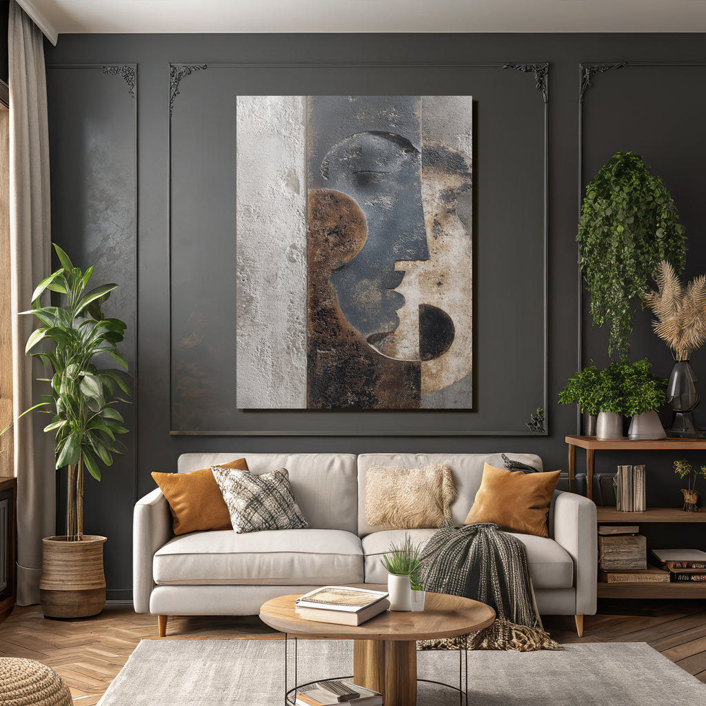 Abstraktes Design Skulptur Wandkunst Gesichter Kreisformen