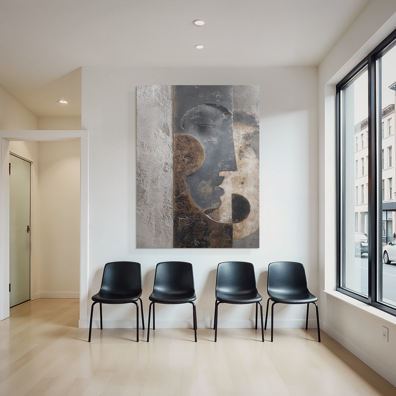 Abstraktes Design Skulptur Wandkunst Gesichter Kreisformen