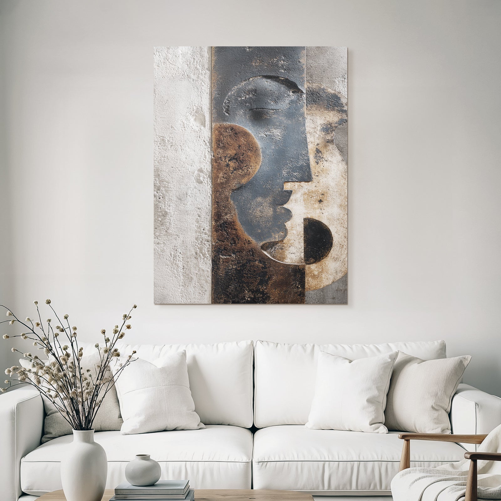 Abstraktes Design Skulptur Wandkunst Gesichter Kreisformen