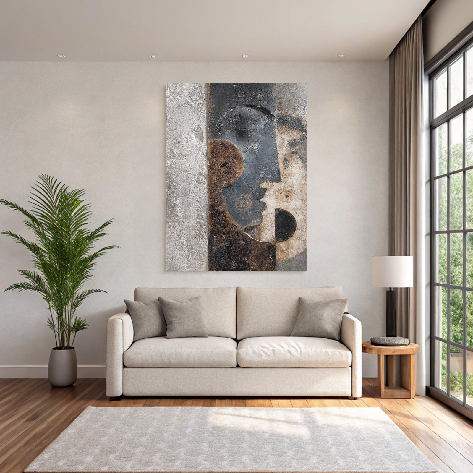 Abstraktes Design Skulptur Wandkunst Gesichter Kreisformen