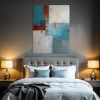 Abstraktes Gemaelde Farben Blau Rot Weiss Gold Grau