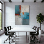 Abstraktes Gemaelde Farben Blau Rot Weiss Gold Grau