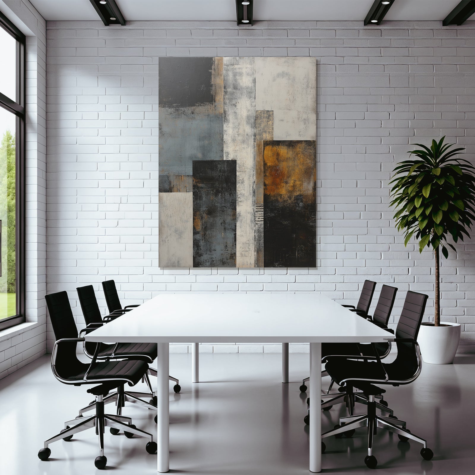 Abstraktes Gemaelde Geometrische Formen Schwarz Grau Weiss Gold