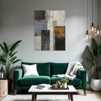 Abstraktes Gemaelde Geometrische Formen Schwarz Grau Weiss Gold