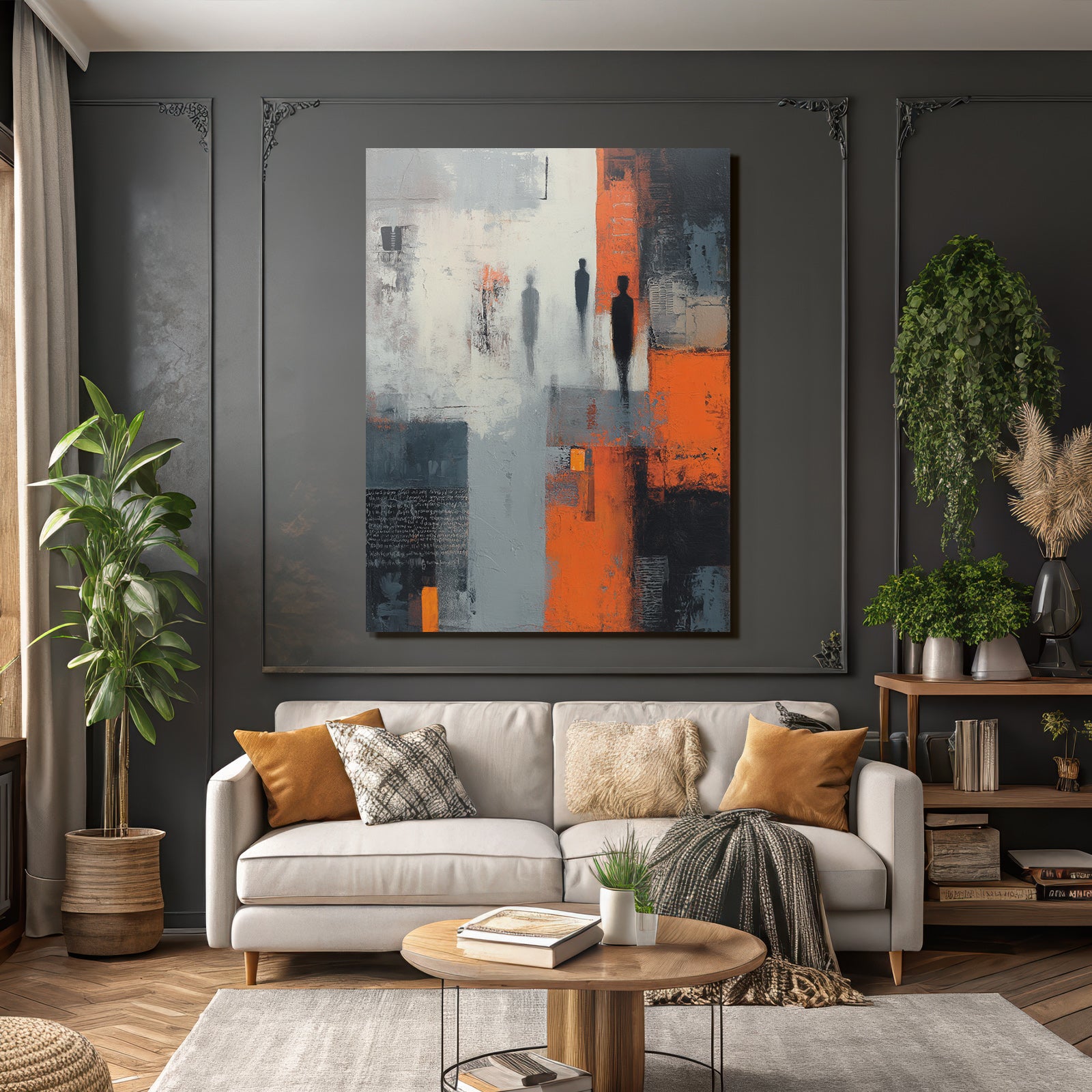 Abstraktes Gemaelde Grau Orange