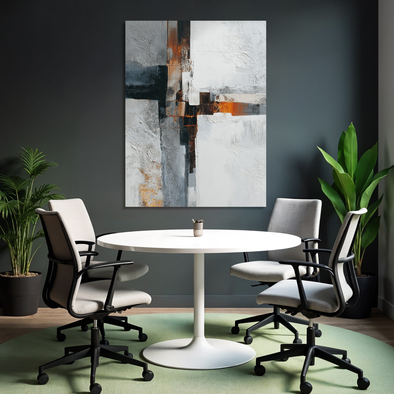 Abstraktes Gemaelde Grau Weiss Orange Geometrische Formen Und Texturen