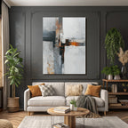 Abstraktes Gemaelde Grau Weiss Orange Geometrische Formen Und Texturen