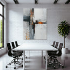 Abstraktes Gemaelde Grau Weiss Orange Geometrische Formen Und Texturen