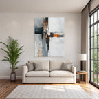 Abstraktes Gemaelde Grau Weiss Orange Geometrische Formen Und Texturen