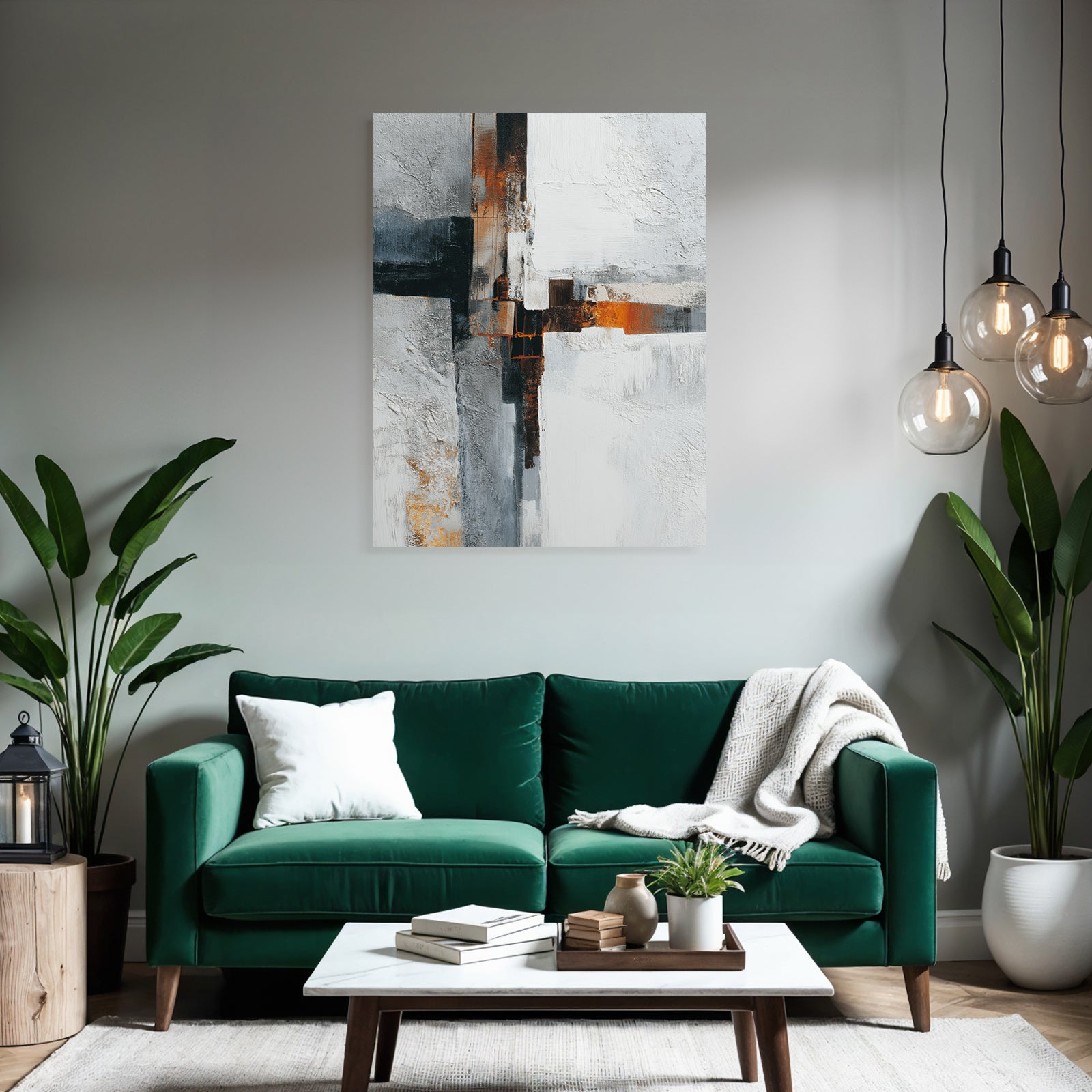 Abstraktes Gemaelde Grau Weiss Orange Geometrische Formen Und Texturen