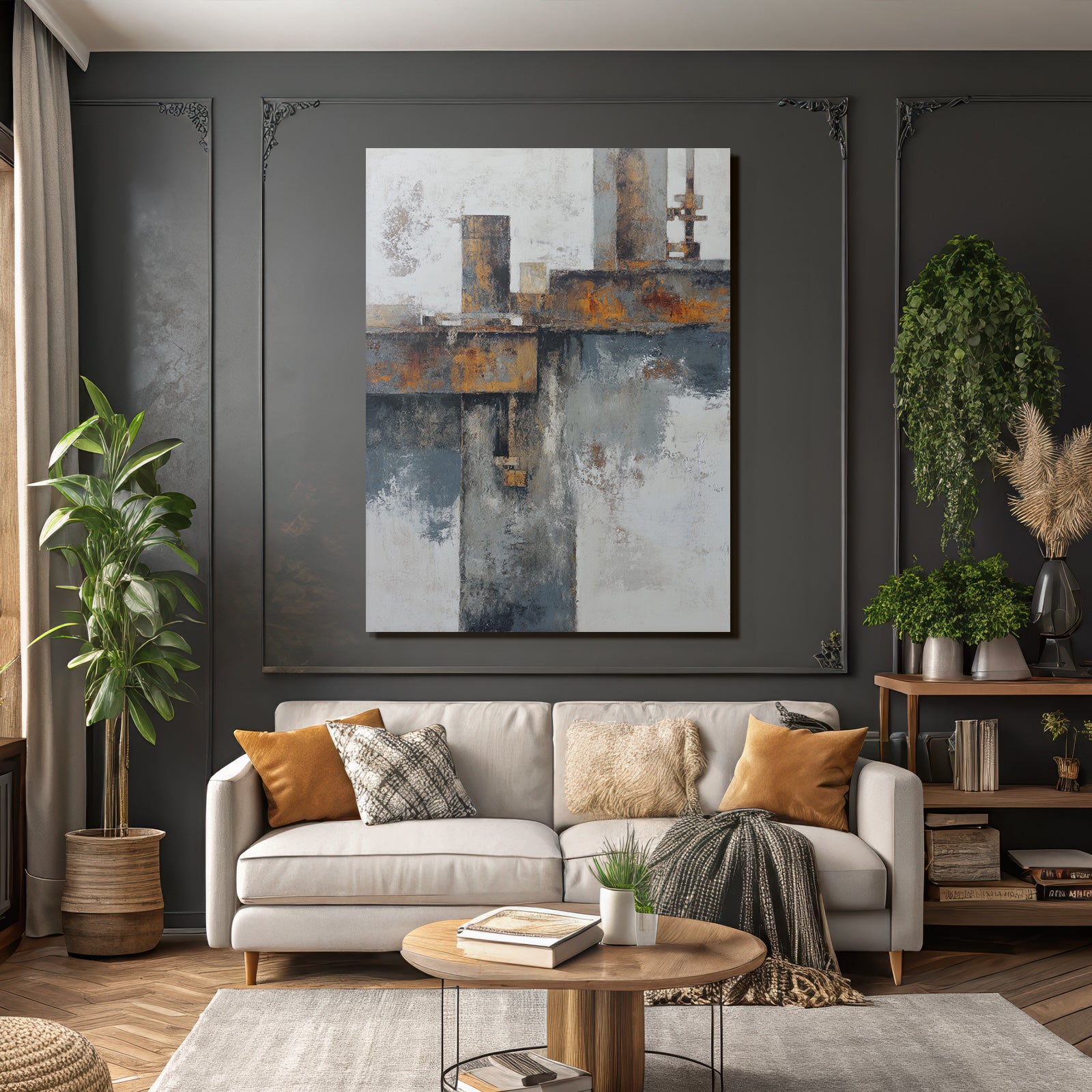 Abstraktes Gemaelde Grays Weiss Rostfarben