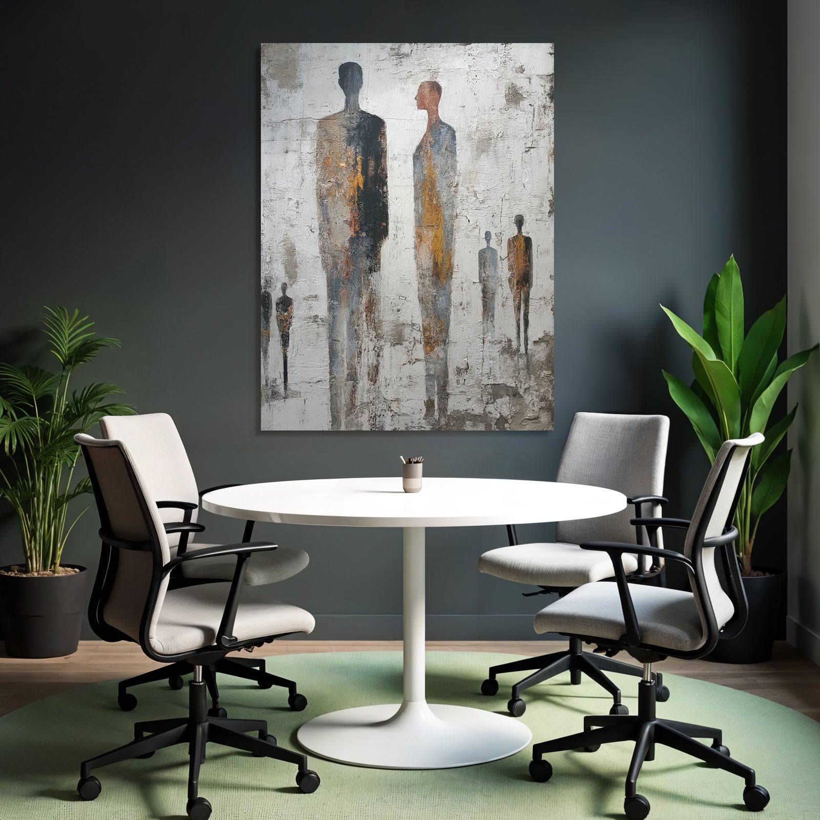 Abstraktes Gemaelde Minimalistische Menschliche Figuren Textured