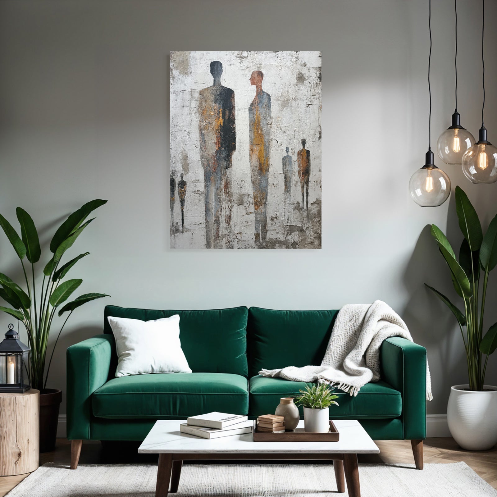 Abstraktes Gemaelde Minimalistische Menschliche Figuren Textured