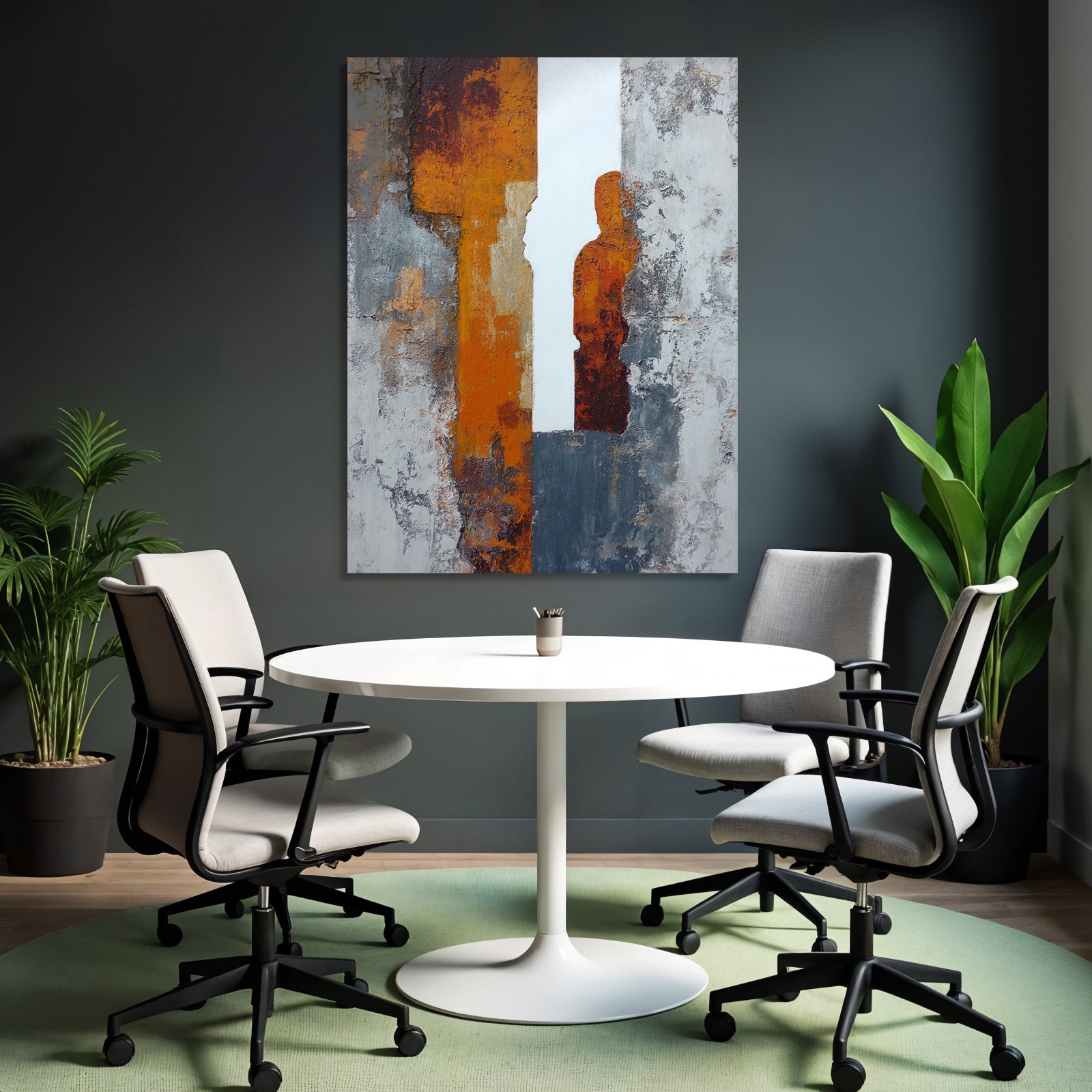 Abstraktes Gemaelde Mit Farben Orange Grau Und Weiss
