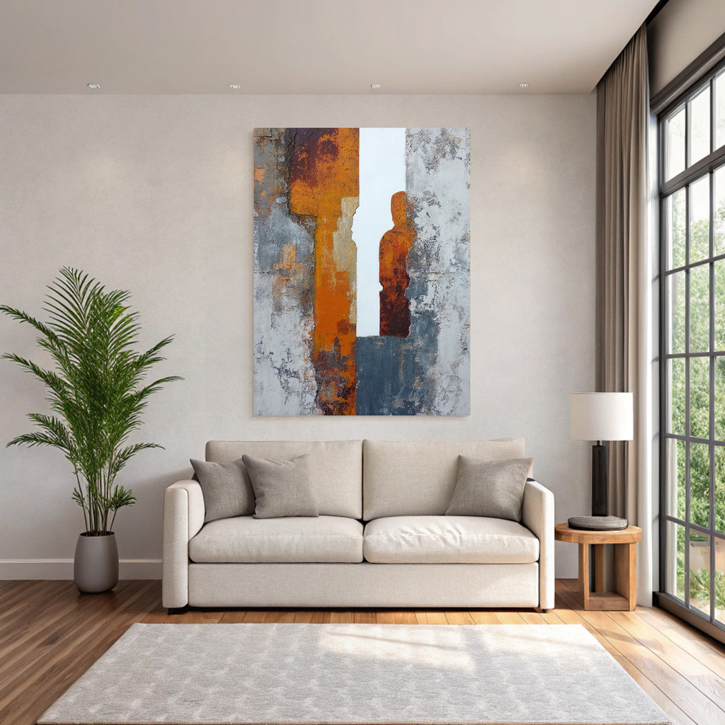 Abstraktes Gemaelde Mit Farben Orange Grau Und Weiss