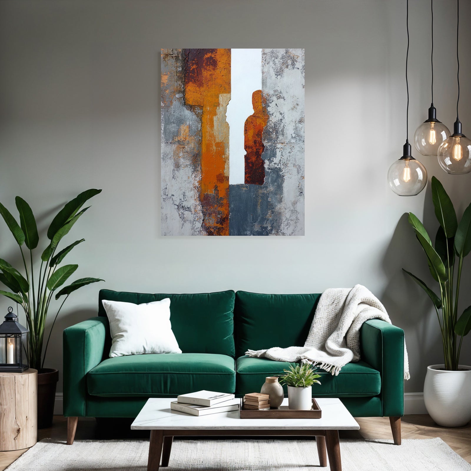 Abstraktes Gemaelde Mit Farben Orange Grau Und Weiss