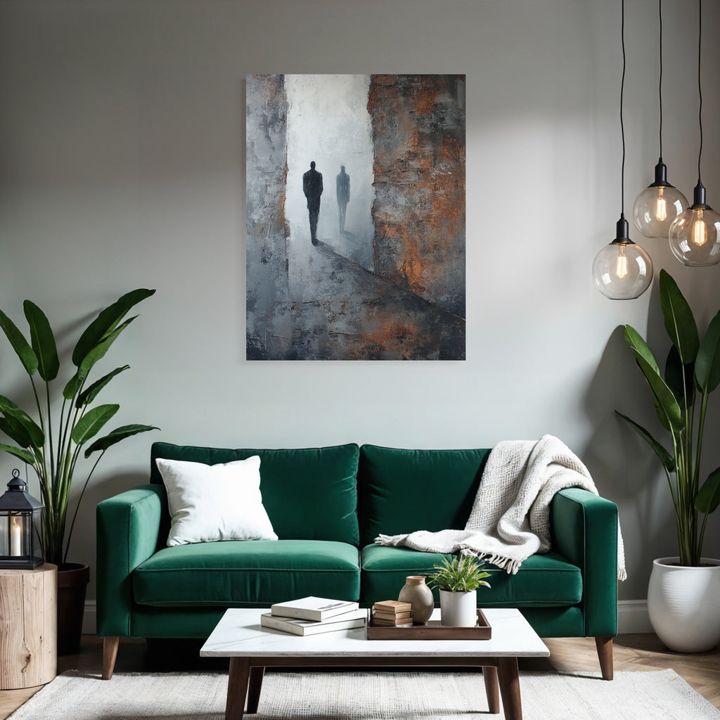 Abstraktes Gemaelde Silhouetten Figuren Lichtquelle Texturierter Hintergrund