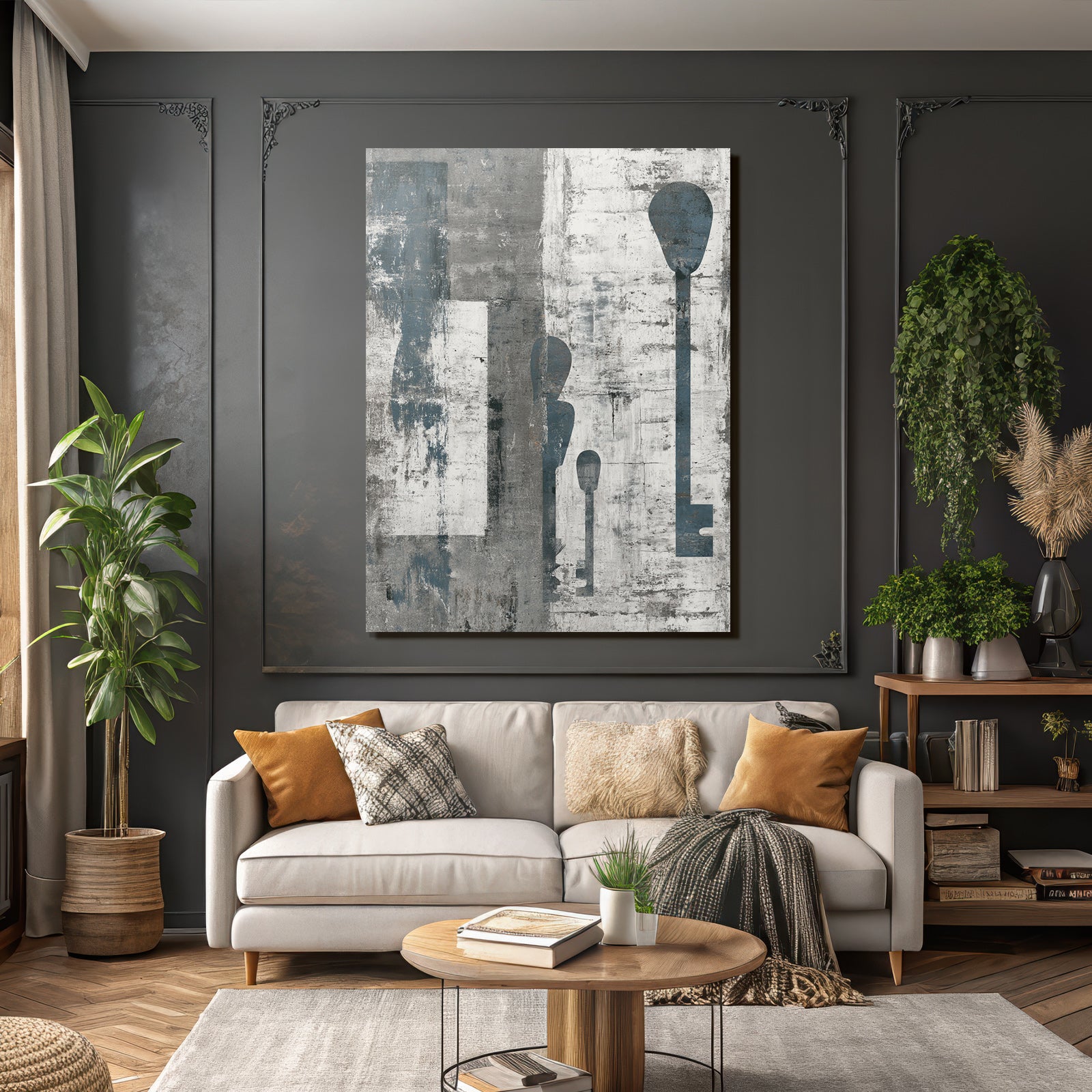 Abstraktes Kunst Schluessel Grau Blau